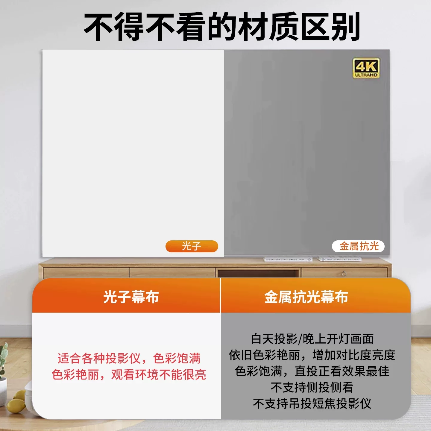 金属抗光幕布家用投影幕免打孔简易可折叠高亮增益酒店投影仪幕布