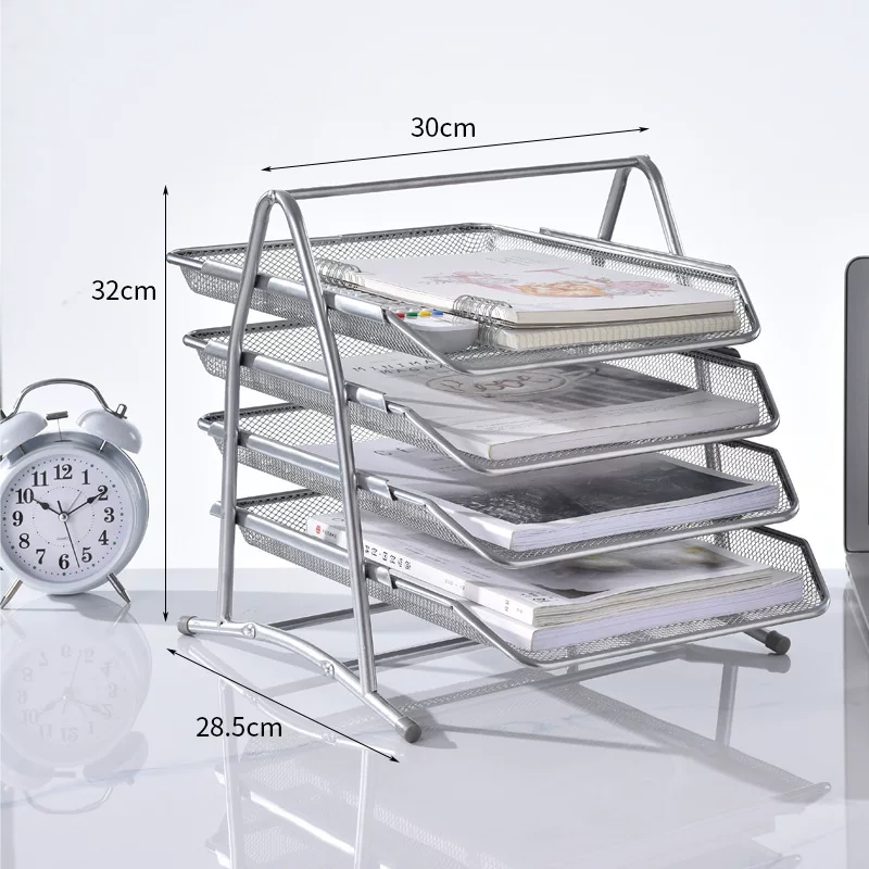 铁网四层文件架文件盘文件框 9204资料栏 杂志栏 书架多层置物架