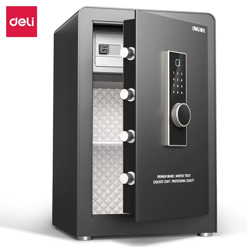 得力AE913指纹密码保管箱H600家用办公全钢防盗可入墙入柜保管柜