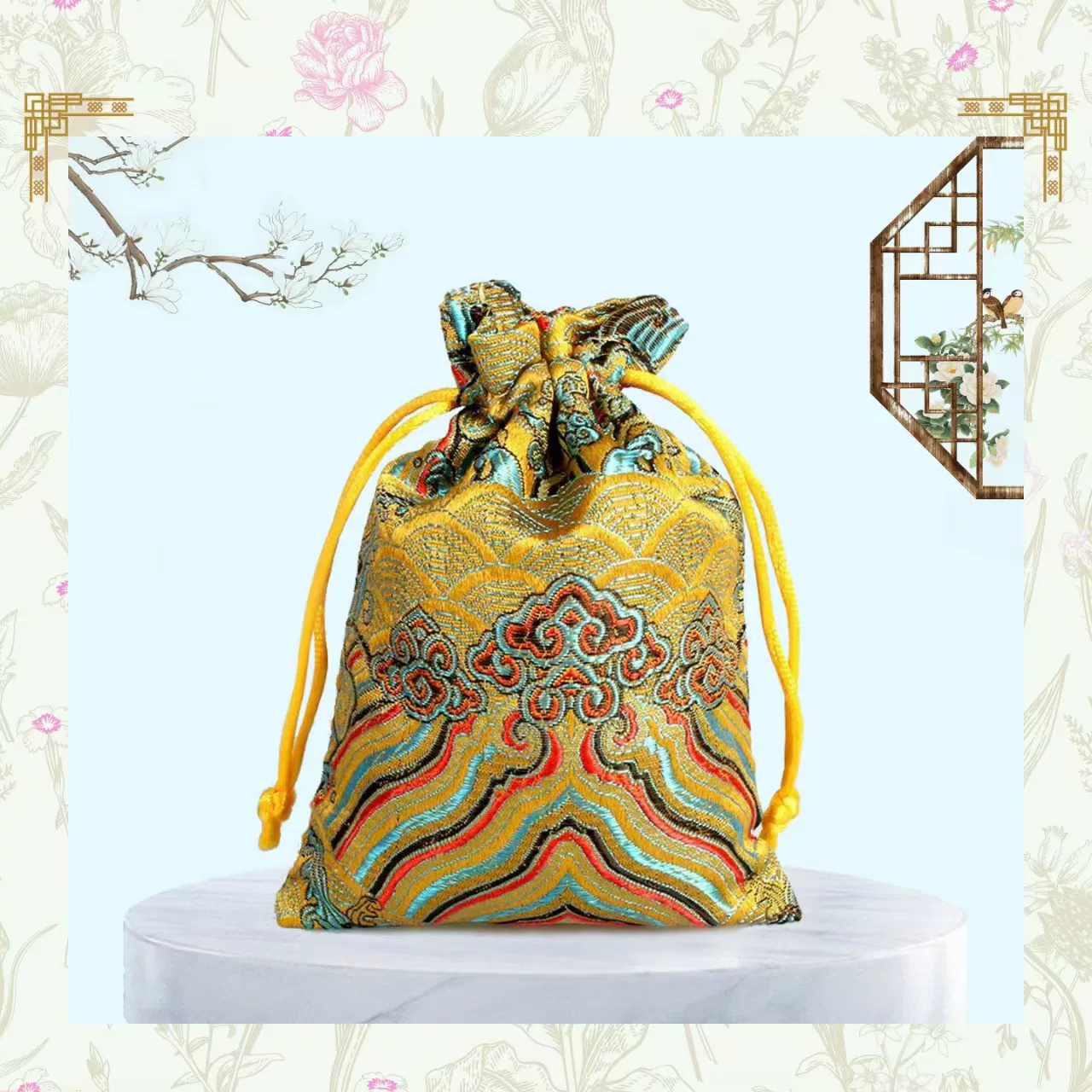 厂家批发锦缎布袋文玩袋盘珠袋首饰包收纳袋束口袋抽绳香囊空袋