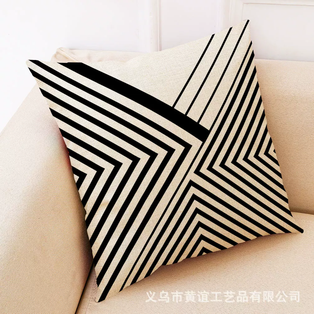 亚马逊eBay新款黑白几何棉麻抱枕套 汽车抱枕 办公室午睡抱枕批发