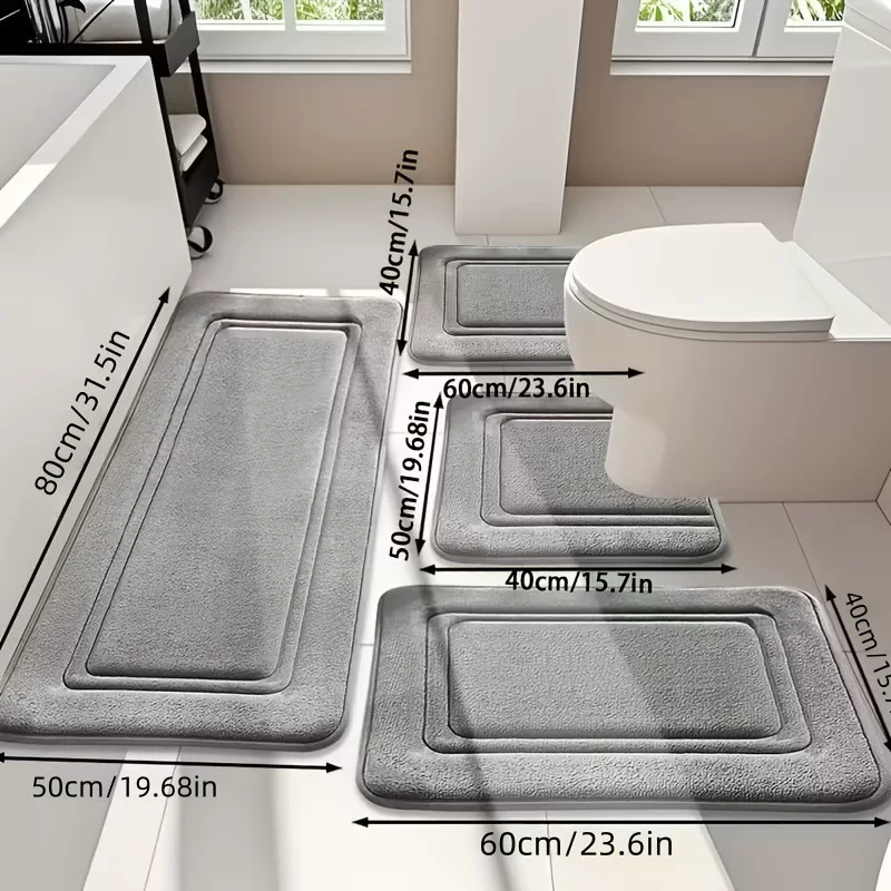 跨境批发浴室地垫马桶四件套卫生间门口吸水脚垫回形纹珊瑚绒地垫