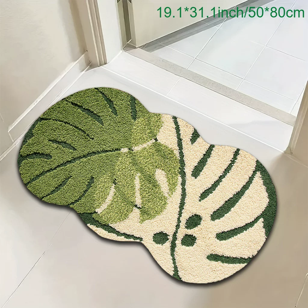 简约高级感树叶浴室仿羊绒地垫防滑耐脏耐磨垫易打理装饰入户门地