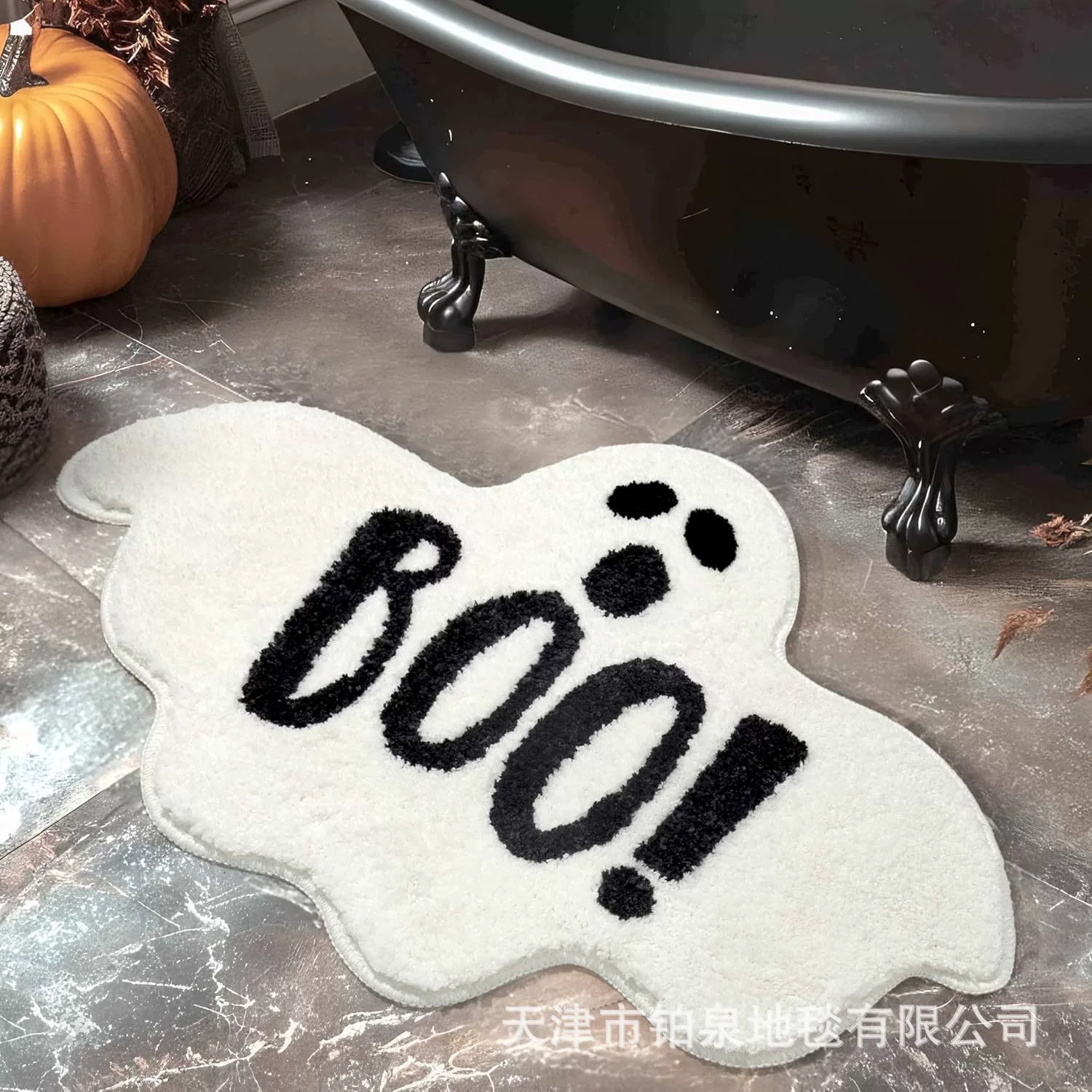 跨境TEMU万圣节蜘蛛网南瓜水晶绒装饰垫仿羊绒客厅玄关耐脏地毯