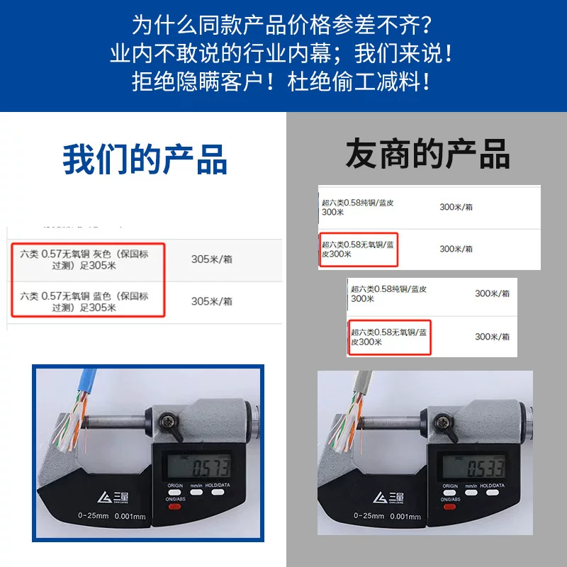 超六类网线千兆cat6工程监控无氧铜网络线非屏蔽家用双绞线305米