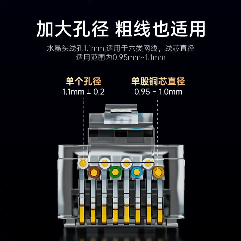 胜为 六类水晶头6类千兆网线接头3/15/30/50μ rj45非屏蔽水晶头