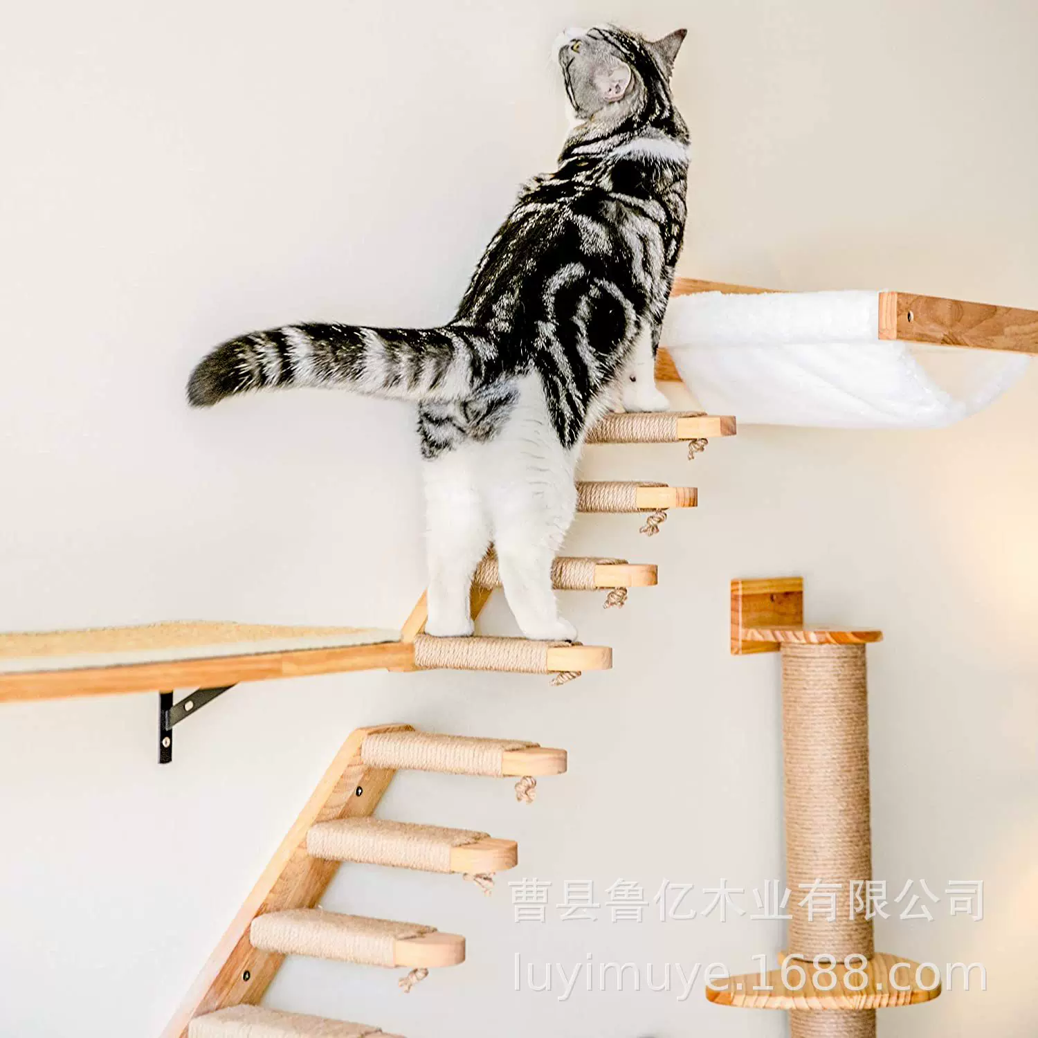 现货木制猫爬架墙上壁挂式猫壁架墙上猫咪楼梯木制猫咪休息架