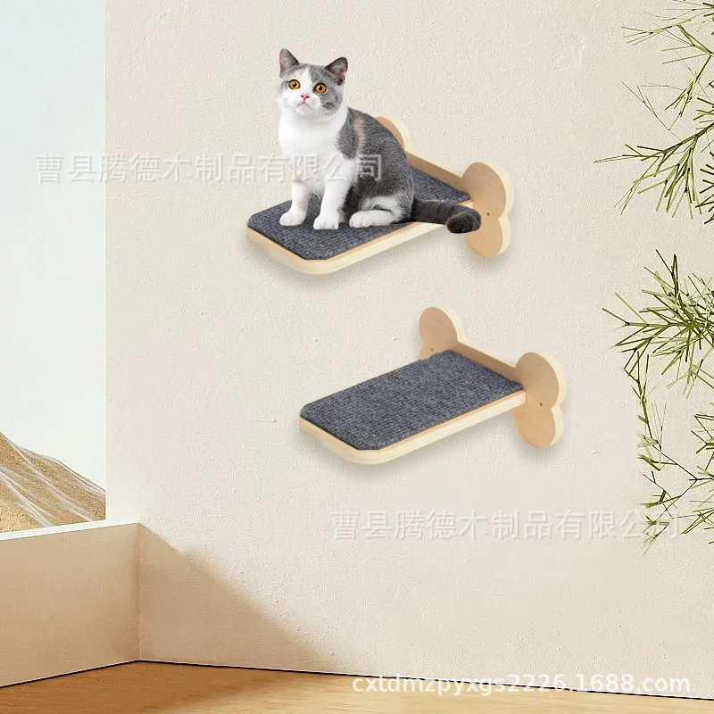 现货木制猫爬架墙上悬挂式实木猫梯架家用猫咪墙上玩具宠物梯架