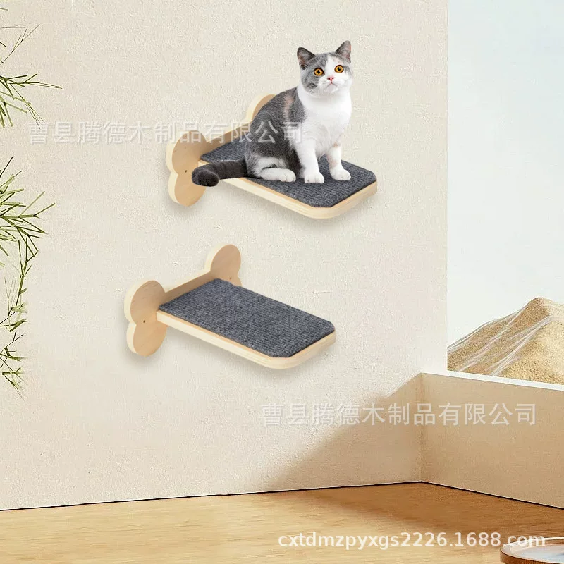 现货木制猫爬架墙上悬挂式实木猫梯架家用猫咪墙上玩具宠物梯架