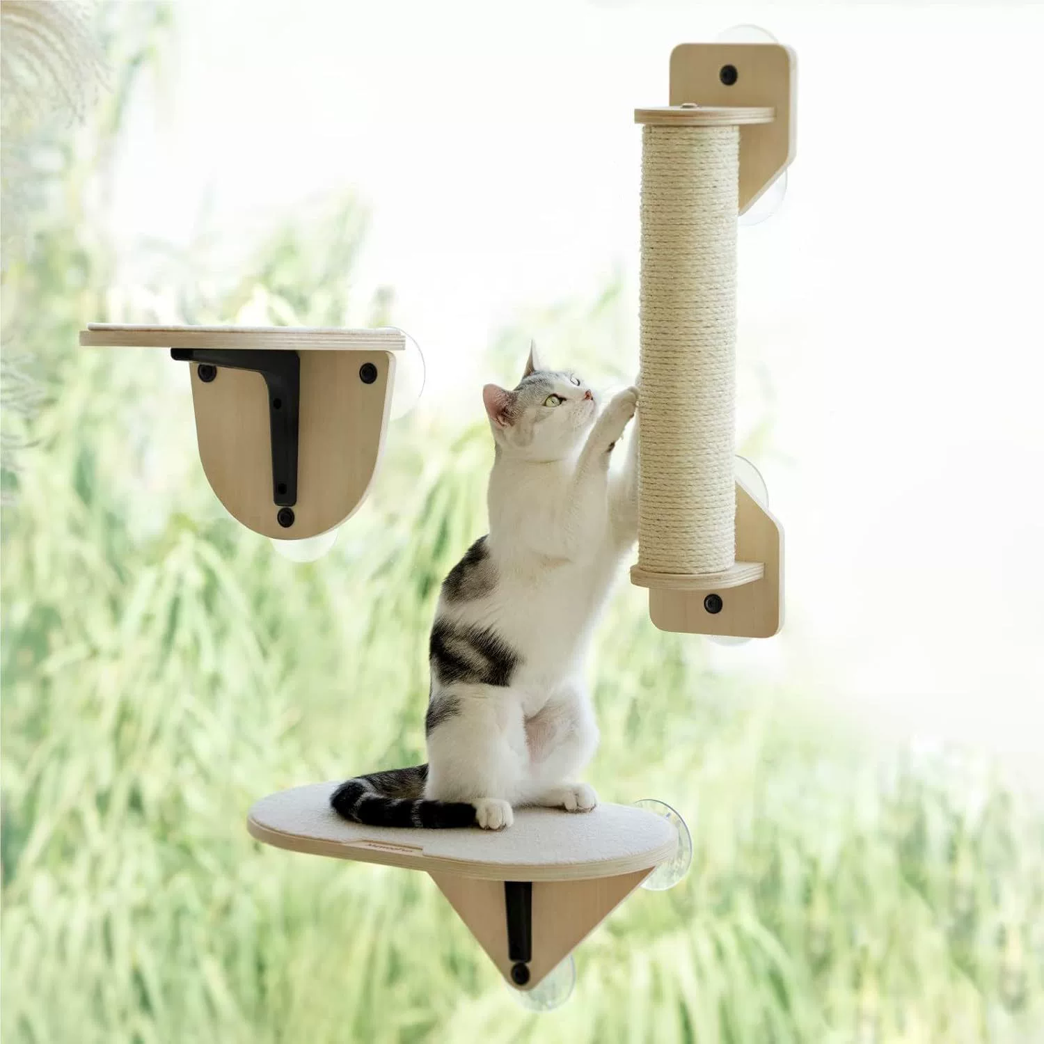 木质猫爬架阳台窗户吸盘猫跳台实木猫咪磨爪玩具宠物用品猫吊床