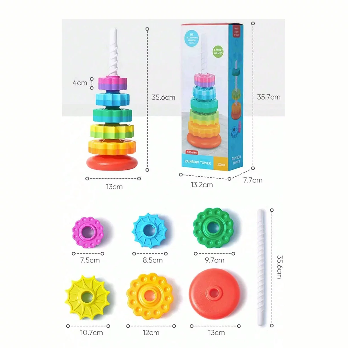 跨境tk亚马逊彩虹转转塔婴儿叠叠乐宝宝旋转套圈早教益智玩具批发