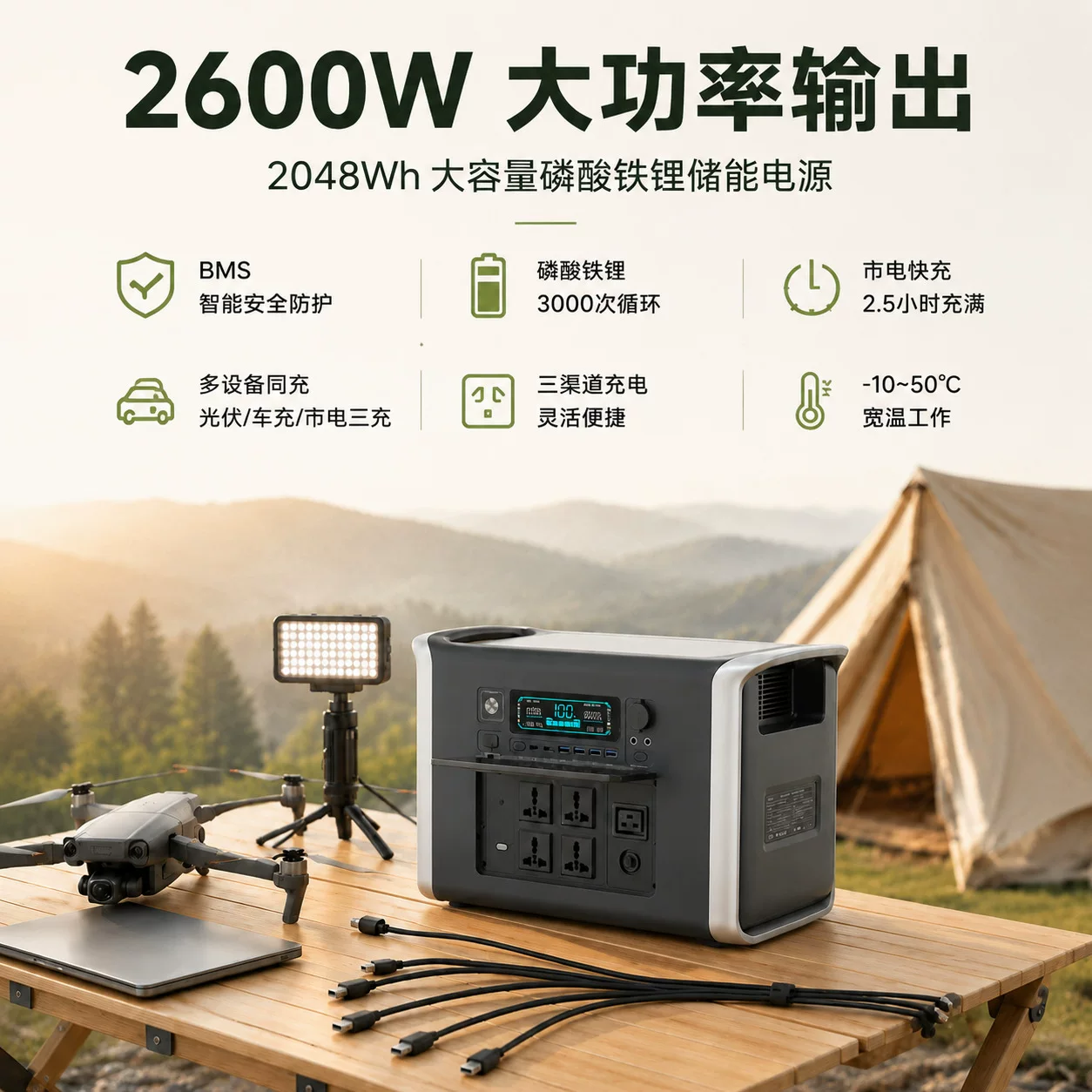 2600W大功率户家庭储能电源2048Wh超大容量便携户外移动电源定制